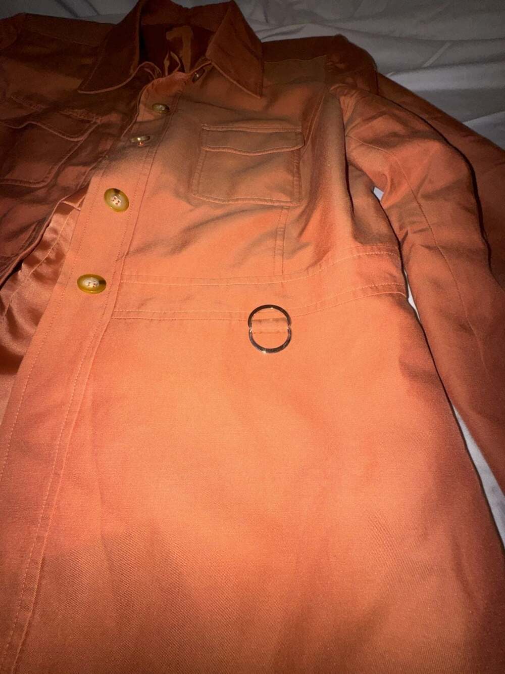 Talbots Safari Jacket Size 14 Orange Button Up Utility Pocket - Picture 6 of 11